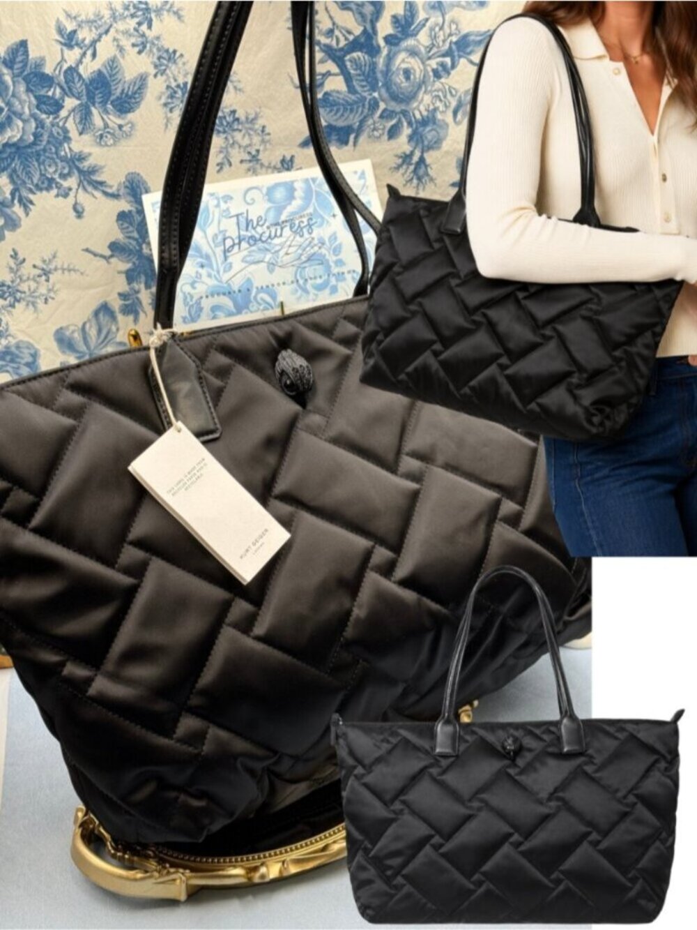 🆕 KURT GEIGER LONDON 🧿 NWT Recycled Nylon Drench Shopper Tote Bag, Black